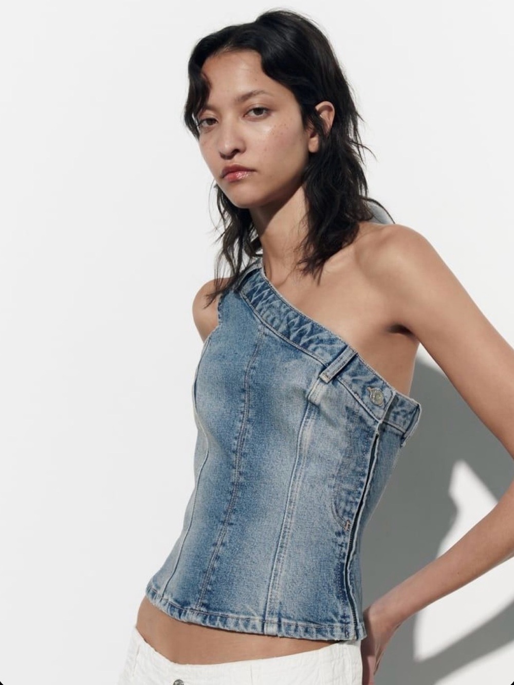 ZARA Trf Asymmetric Denim top XXL